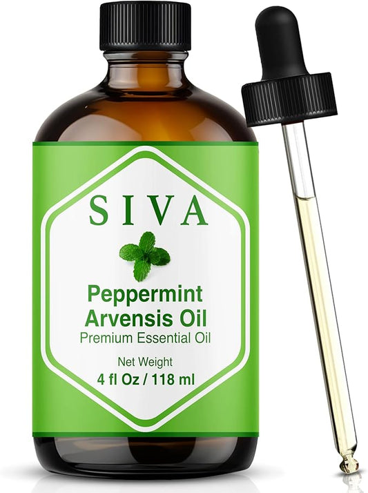Siva Peppermint Arvensis Essential Oil - 4 Fl Oz – 100% Natural Peppermint Arvensis Oil - for Diffuser, Face, Skin Care, Aromatherapy, Hair Care, Scalp and Body Massage - with Dropper - Bloomnest