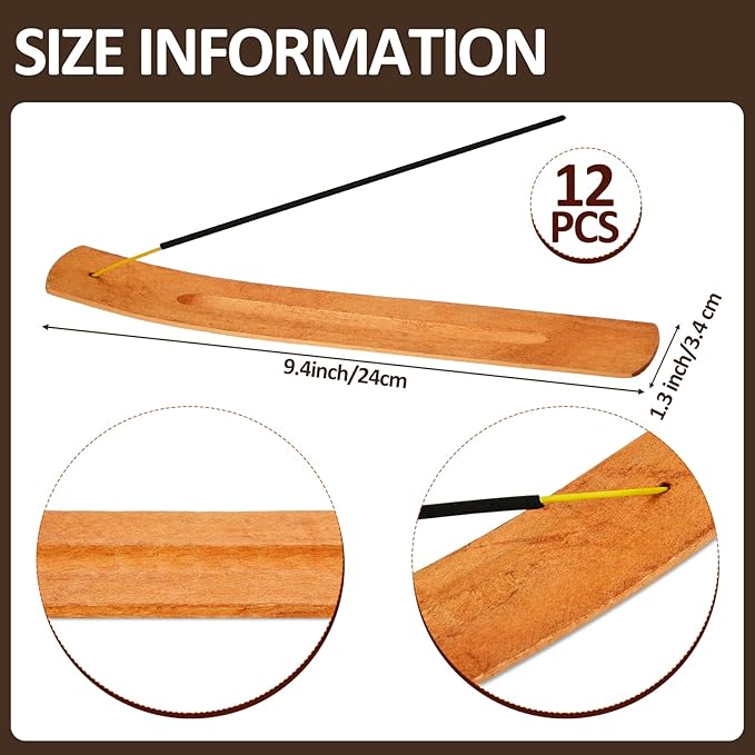 Handmade Wooden Incense Stick Holder Wood Incense Burner Ash Holder Trays for Sticks Home Utilities Accessories and Buddha Hall(12 Pieces)