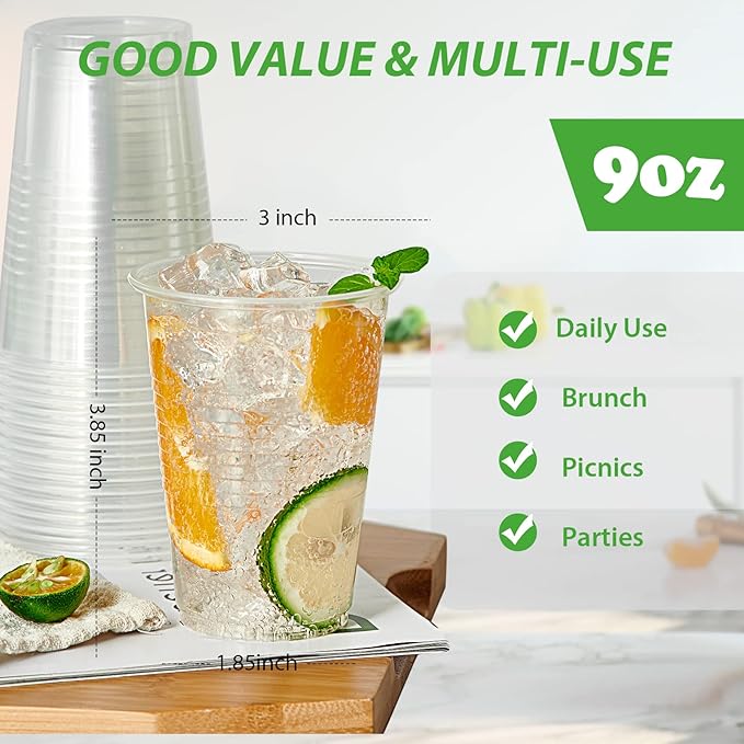 Lilymicky 500 Pack 9 oz Clear Plastic Cups, Disposable Drinking Cups, Plastic Party Cups for Birthday Parties, Picnics, Ceremonies, and Any Events - Bloomnest