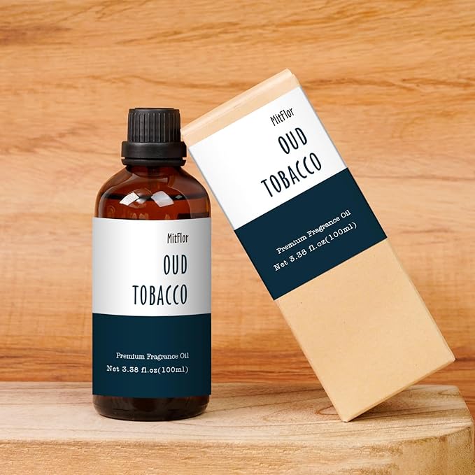 Oud Tobacco Fragrance Oil, MitFlor Single Scented Oil, Large Size Premium Grade Fragrance Oil for Soap & Candle Making, Aromatherapy Oil, Men & Woody Scent for Home Fragrance - 3.38 OZ/100ML MitFlor