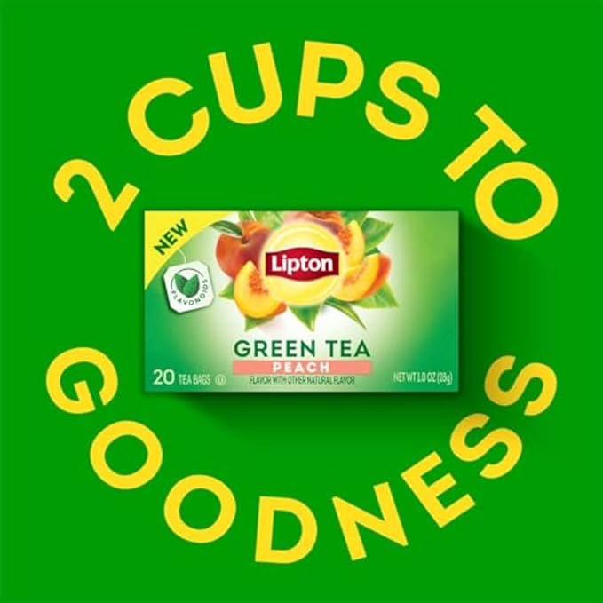 Lipton Peach Green Tea Bags, Flavored, Unsweetened Teabags for Hot Tea or Peach Iced Tea with Caffeine and Flavonoids, 120 Total Tea Bags (20ct - Pack of 6) - Bloomnest