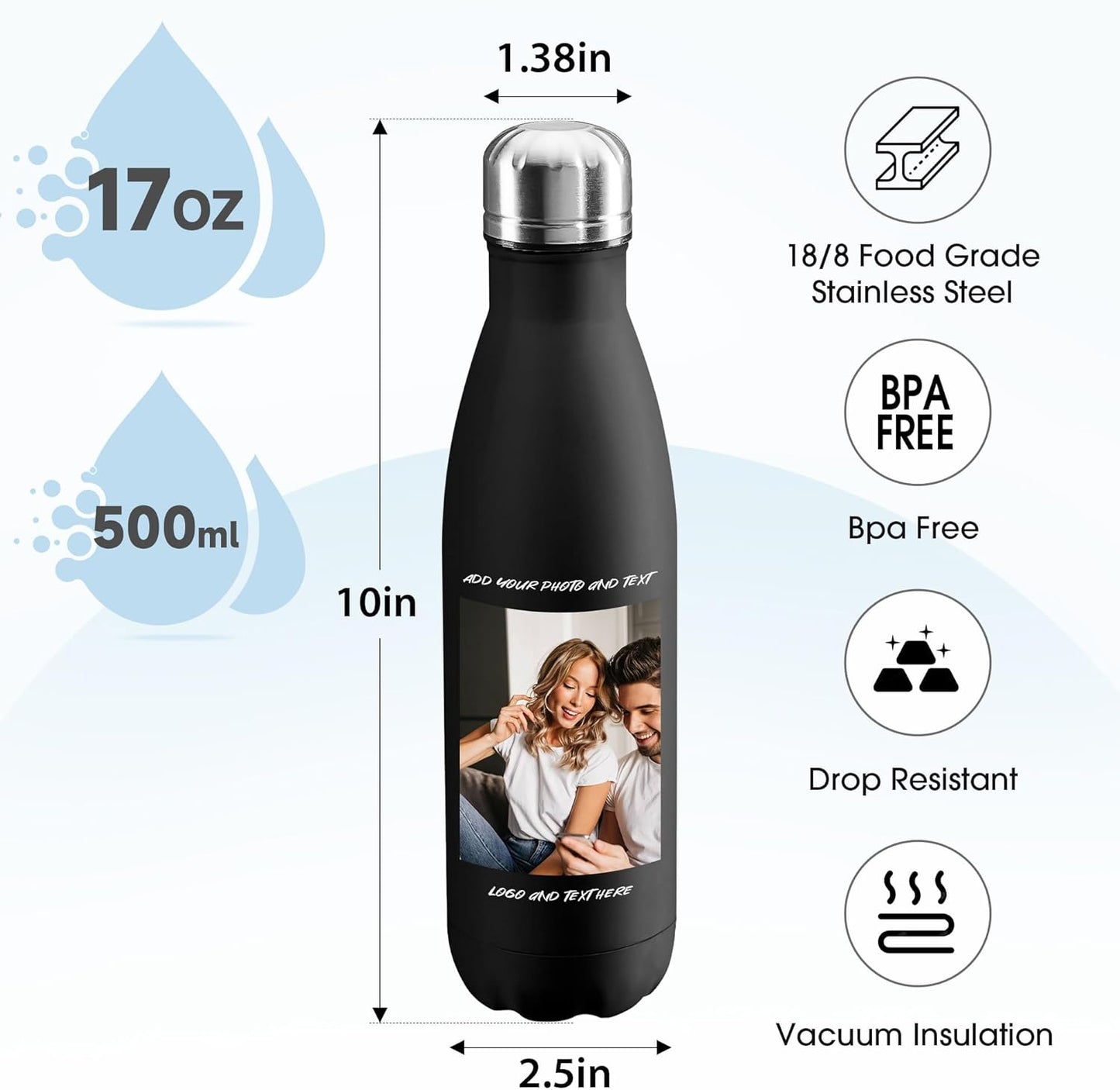 100 Pack USA Custom Water Bottle, 17oz Personalized Sport Water Tumbler, Stainless Steel Material, Leak-Proof, insulation, Customizabne Name, Suitable for Travel Holiday Gift for Women