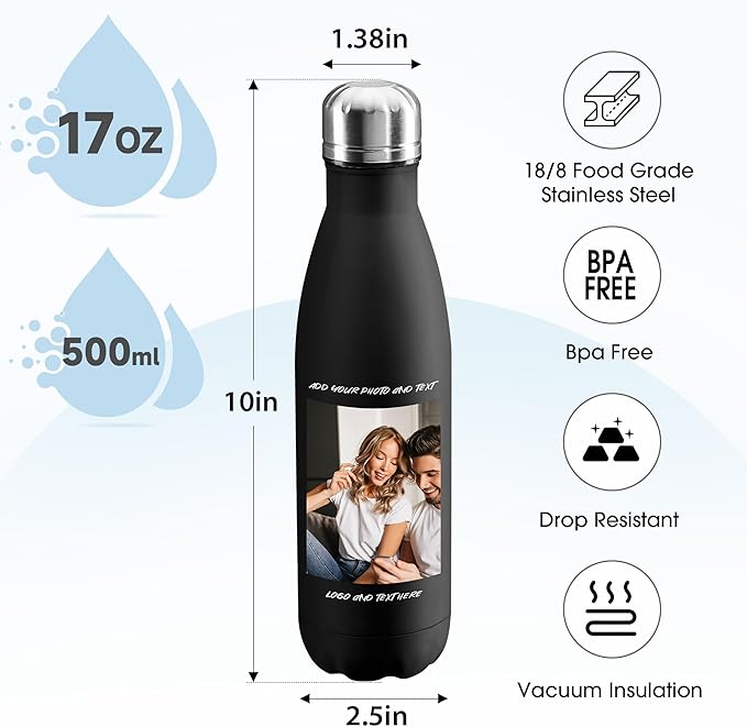 25 Pack USA Custom Water Bottle, 17oz Personalized Sport Water Tumbler, Stainless Steel Material, Leak-Proof, insulation, Customizabne Name, Suitable for Travel Holiday Gift for Women - Bloomnest
