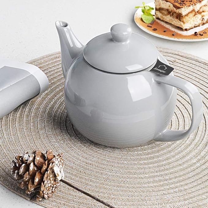 Sweejar Porcelain Teapot with Removable Stainless Steel Infuser,Microwave & Dishwasher Safe Tea Pots for Loose Tea,Tea Infuser Pots for Chrismas Women Gift (30oz Gray) - Bloomnest
