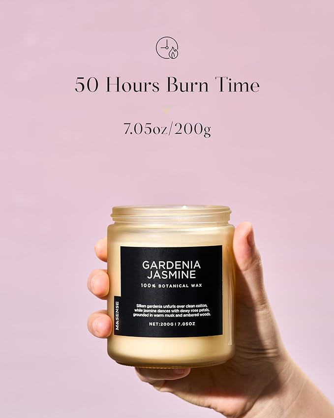 M&SENSE Gardenia Jasmine Scented Candle, 50 Hours Slow Burning Clean Non Toxic 7.05oz 2 Wicks Highly Scented Aromatherapy Candle for Housewarming Gifts, Long Lasting Fragrance for Bath & Office - Bloomnest
