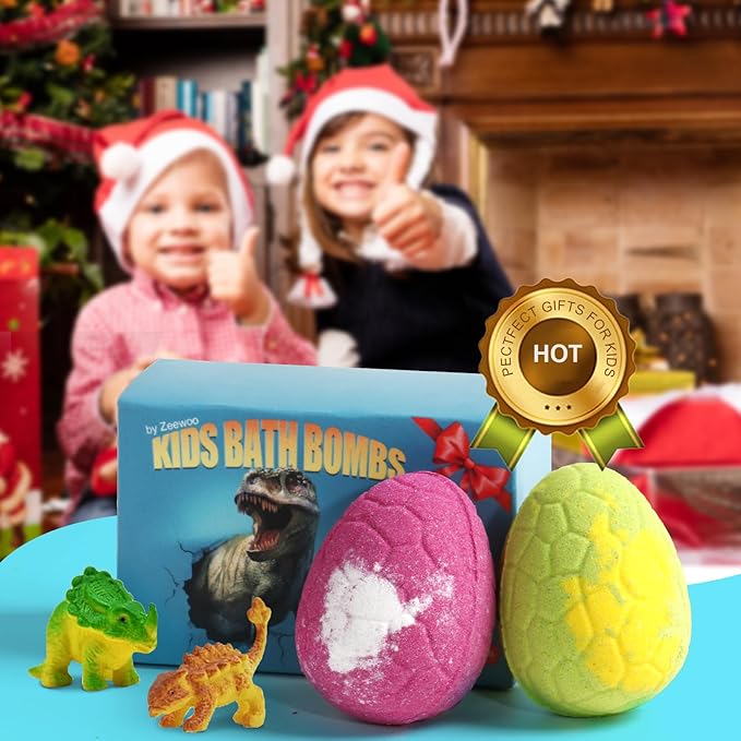 Bath Bombs for Kids with Toys Inside - 2 Organic Kids Bath Bombs with Surprise Inside, Dinosaur Bath Bombs for Kids 3-9 Years, Bath Bombs Gifts Easter Baskets Stuffers for Kids Boys Girls - Bloomnest