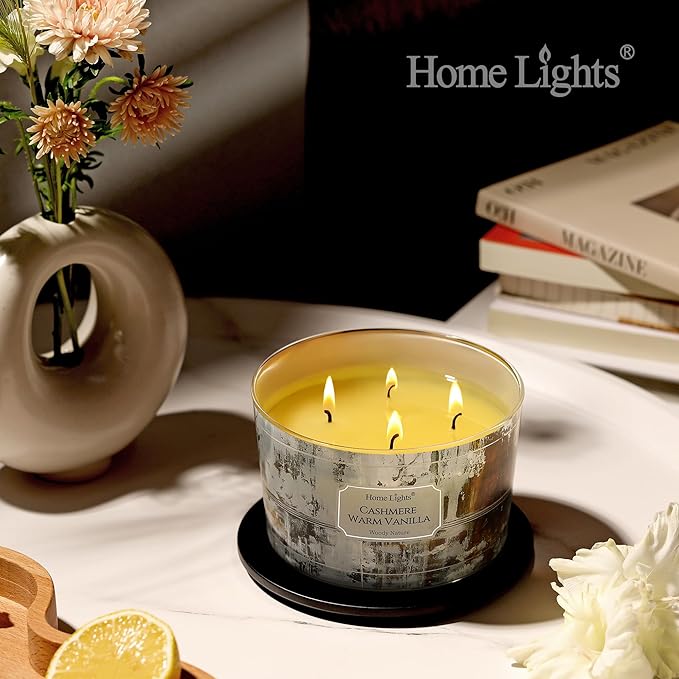HomeLights Scented Candles for Women & Men, 18oz Candle Jars Aromatherapy 4-Wick Candle, Ideal for Industrial Chic Home Decor and Gifts, Cashmere Warm Vanilla - Bloomnest