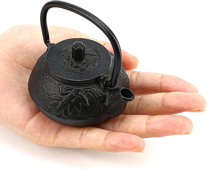50ml(1.7oz) Mini Cast Iron Teapot, Imitation Japanese Kettle with Copper Handle and Bamboo Root Beam, Perfect for Home Tea and Coffee Serveware Decoration - Mini size only – fits in your palm - Bloomnest