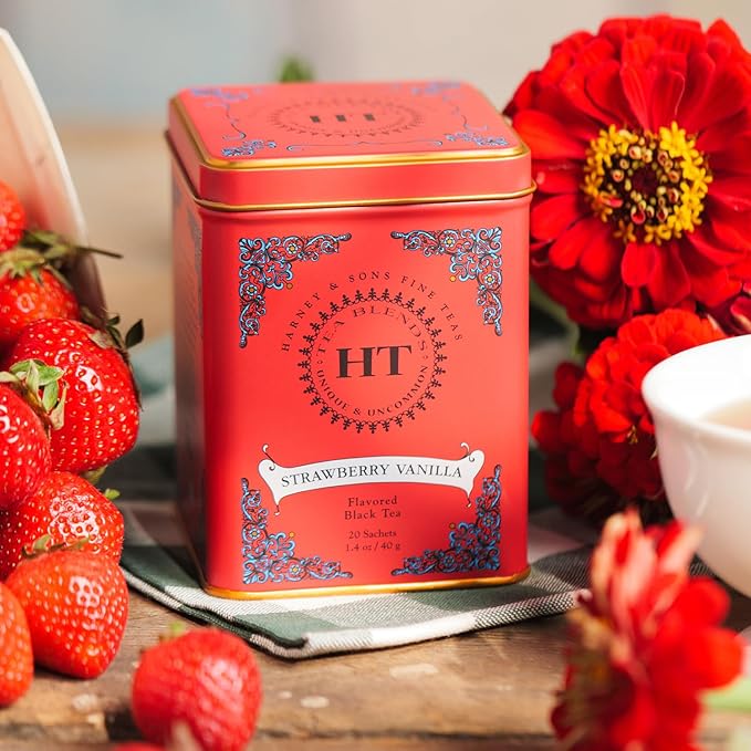 Harney & Sons Strawberry Vanilla, Flavored Black Tea, HT Line, 20 sachets - Bloomnest