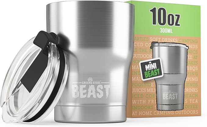 Beast 10 oz Tumbler Stainless Steel Vacuum Insulated Coffee Ice Cup Double Wall Travel Flask (Steel) - Bloomnest