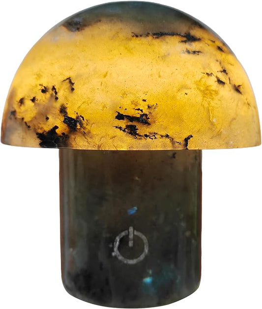 Handcrafted Onyx Mushroom Lamp - 4.3" x 4.7" Natural Marble Stone Night Light with 3-Level Brightness, Rechargeable Touch LED Accent Light for Bedroom, Office, Gift - Bloomnest