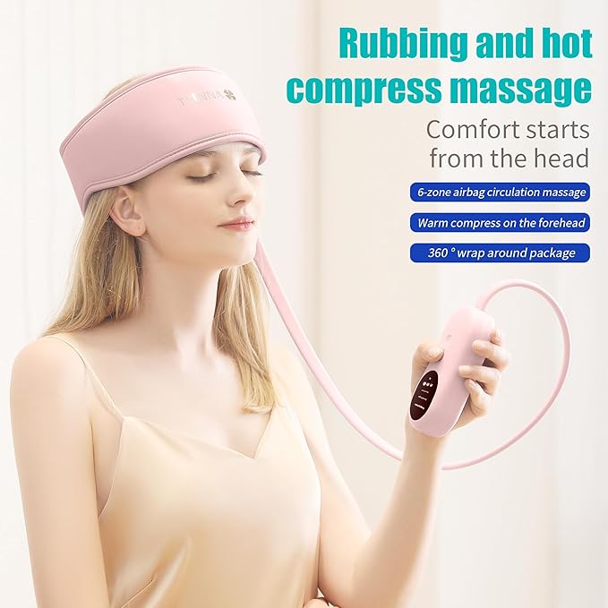 Head Massager,Scalp Massager,Relief Headaches,Fatigue,Stress,Sleep aid,Hangover with Airbag Kneading,Constant Temperature Hot Compress for Head (Pink) TLINNA