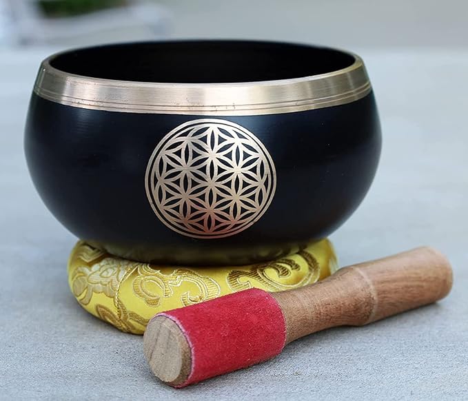 Tibetan Flower Of Life Singing Bowl Mallet Cushion Set ~ For Meditation, Yoga, Spiritual Healing and Mindfulness ~ Extra Large DharmaObjects
