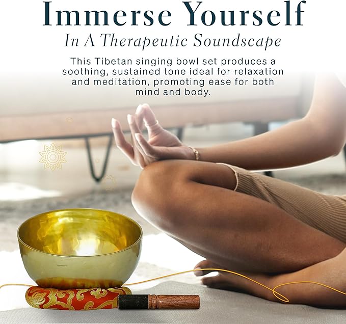 Tibetan Singing Bowl, Handcrafted Singing Bowl for Meditation, Prayer & Holistic Healing, Yoga Accessories, 11” Sound Bowl with Wooden Striker, Artisanal Pouch & Cushion - Bloomnest