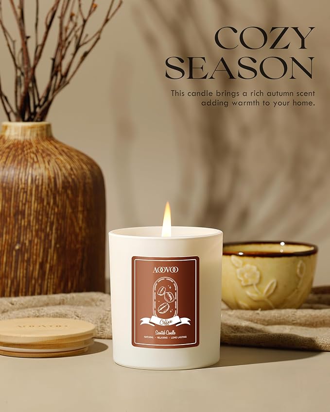AOOVOO Macchiato Coffee Scented Candles for Women - Aromatherapy Candle with Crystals Inside, 10oz, 60H Burning Time, Soy Candles for Home Scented, Birthday Gifts Christmas Candle for Women Mom - Bloomnest