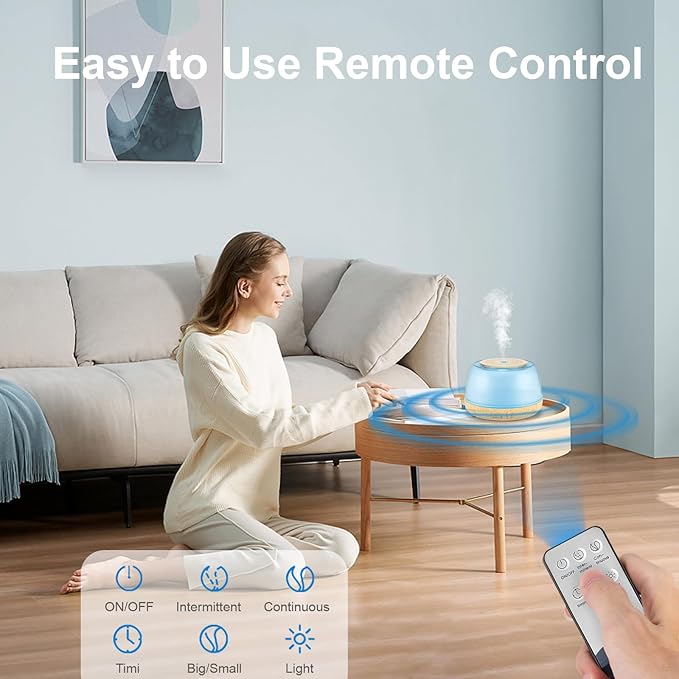300ml Essential Oil Diffuser with Remote Control, 7-Color LED Lights, 4 Timer Modes, Quiet Ultrasonic Aromatherapy for Home, Office, Room, Small & Stylish Design - Bloomnest
