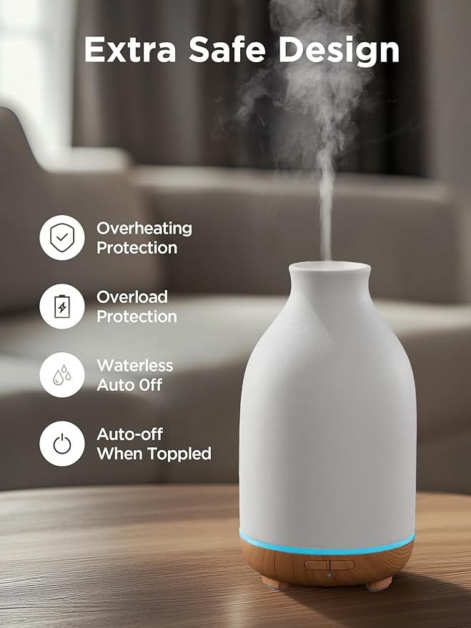InnoGear Essential Oil Diffuser, 150ml Ceramic Stone Diffuser Handcrafted Aromatherapy Diffusers Ultrasonic Cool Mist Humidifier Vaporizor with 2 Mist Modes Waterless Auto Off for Room Office, White - Bloomnest