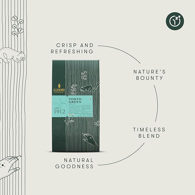 Luxmi Estates Tokyo Green Organic Green Tea (25 Tea Bags) Tea Bags For Relaxing, Calming, and Stress Relief, With Certified Organic Darjeeling Makaibari Green Tea - Bloomnest
