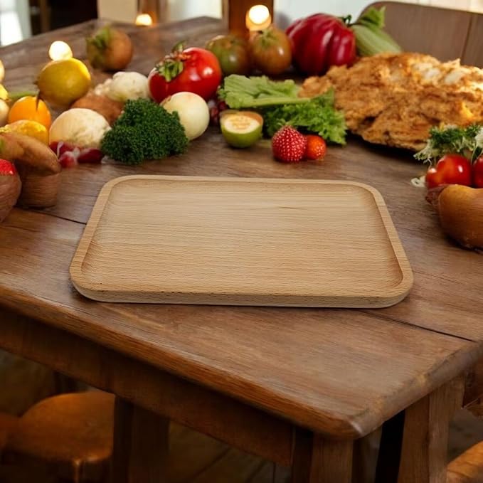 2 Pack Solid Wood Serving Platters and Trays of Natural with Edge,Rectangular Avoid Sliding and Spilling Food (Wood 10x7Inch) - Bloomnest