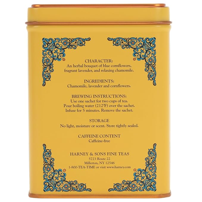 Harney & Sons Master Yellow & Blue Tea Tin - Herbal Blend of Chamomile, Lavender, and Cornflowers - 1.4 Oz, 20 Count - Bloomnest
