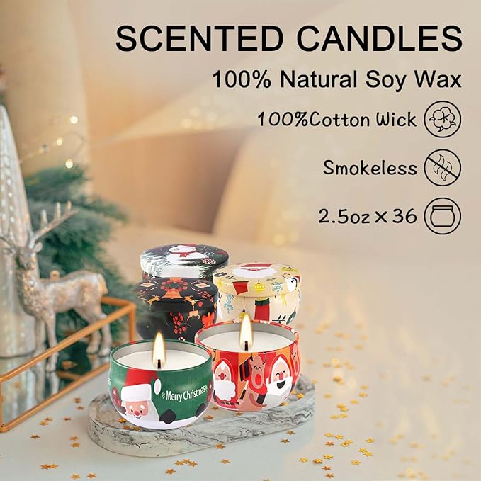 36Pack Christmas Scented Candles Sets,Long Burning,2.5oz Natural Soy Wax with Essential Oils Decorative Aromatherapy Candles for Christmas，Thanksgiving Gift, Home Scented - Bloomnest