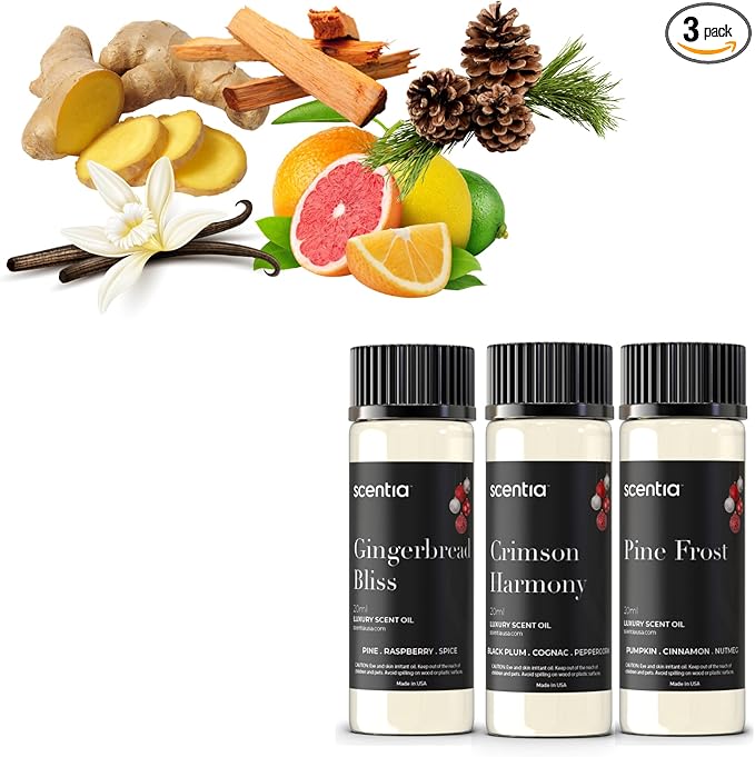 Christmas Fragrance Oil Set – Winter Essential Oils for Diffusers & Candle Making – Pine Frost, Gingerbread Bliss & Crimson Harmony – Holiday Gift Set – Made in USA – 3×20ml (2.03 fl oz) - Bloomnest
