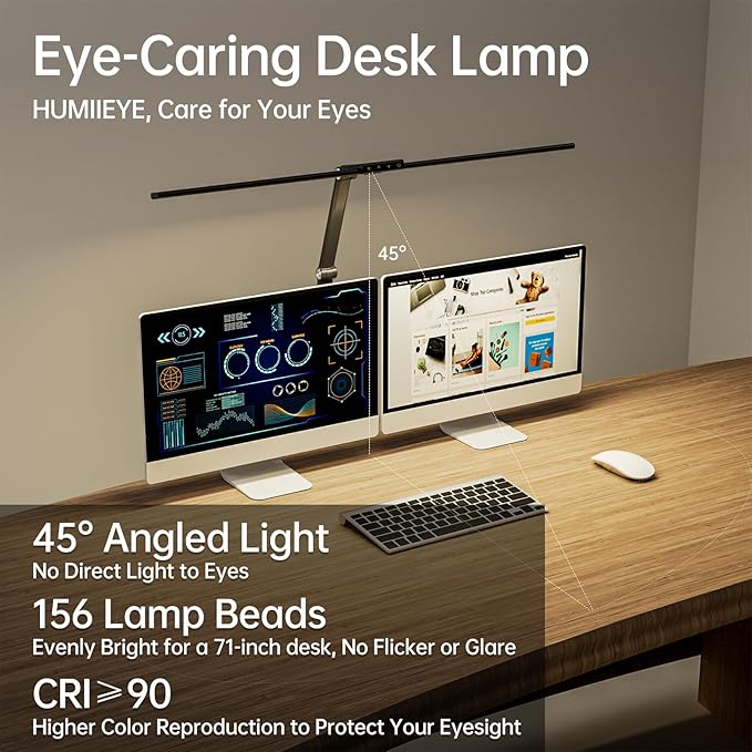 LED Desk Lamp for Home Office, 24W Eye-Caring Reading Light with Clamp, USB Charging Port, 7 Brightness 5 Color Mode, Memory Function, Auto-Off Timer, Swing Arm Architect Table Lamp for Study - Bloomnest