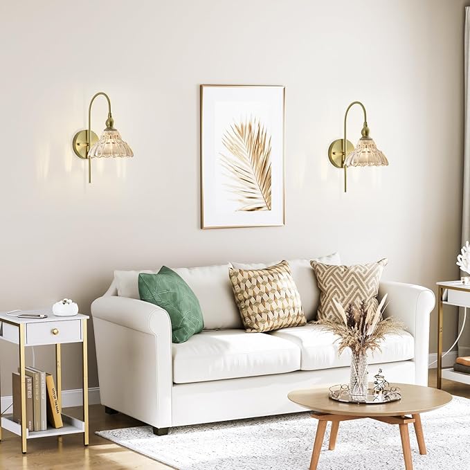 Vintage Wall Sconces with Amber Flower Glass Lampshade, Indoor Bath-Room Wall Sconce, Modern Gold Industrial Lighting Fixture for Mirror Living Room Hallway 1 Pack - Bloomnest