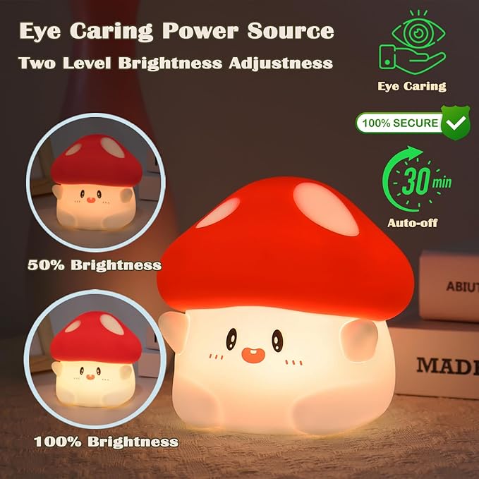 Mushroom Night Light with Squishy Soft Silicone, RGB Flashing Color, Dimmable Rechargeable Portable Touch Mushroom Gifts Decor for Girls Boys - Bloomnest