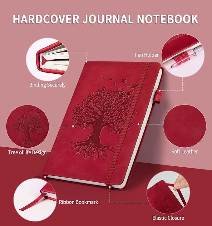 Lined Journal Notebook for Women Men, A5 Hardcover Leather Journals for Writing, 200 Pages Thick Paper, Daily Journal Notebook for Work, School, Note Taking, Business, Travel, College Ruled - Bloomnest