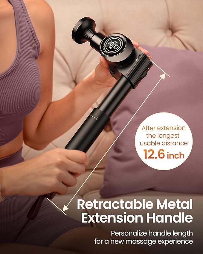 NAPRE Massage Gun with Heat,Deep Tissue Handheld Percussion Back Massager for Muscle/Neck/Body Pain Relief with Long Extension Retractable Handle,32-Speeds,Foldable,5 Adjustable Angles,with Carry Case - Bloomnest