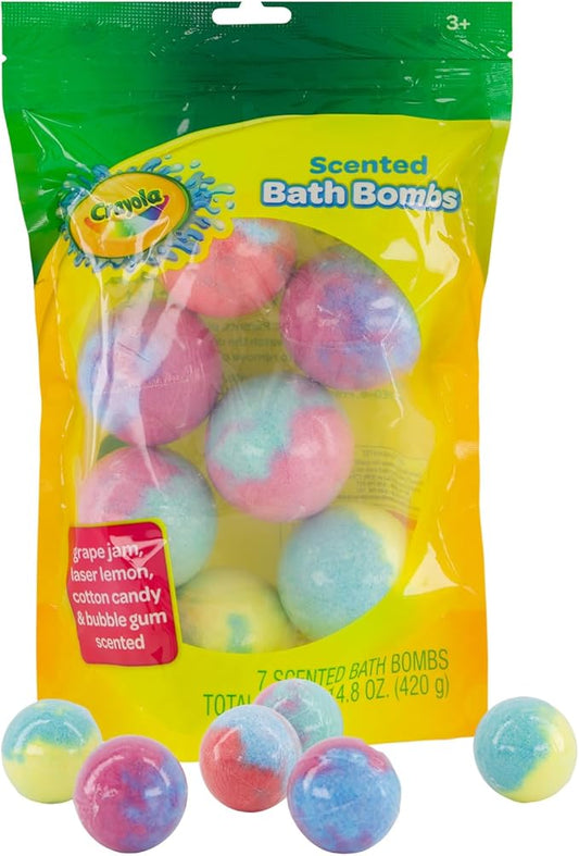 Crayola Colorful Scented Bath Bombs for Kids, Color You Bath Non-Toxic Bathbomb Fizzies for Boys Girls Holiday Stocking Stuffer, Grape Jam, Laser Lemon, Cotton Candy, & Bubble Gum Scents - Bloomnest