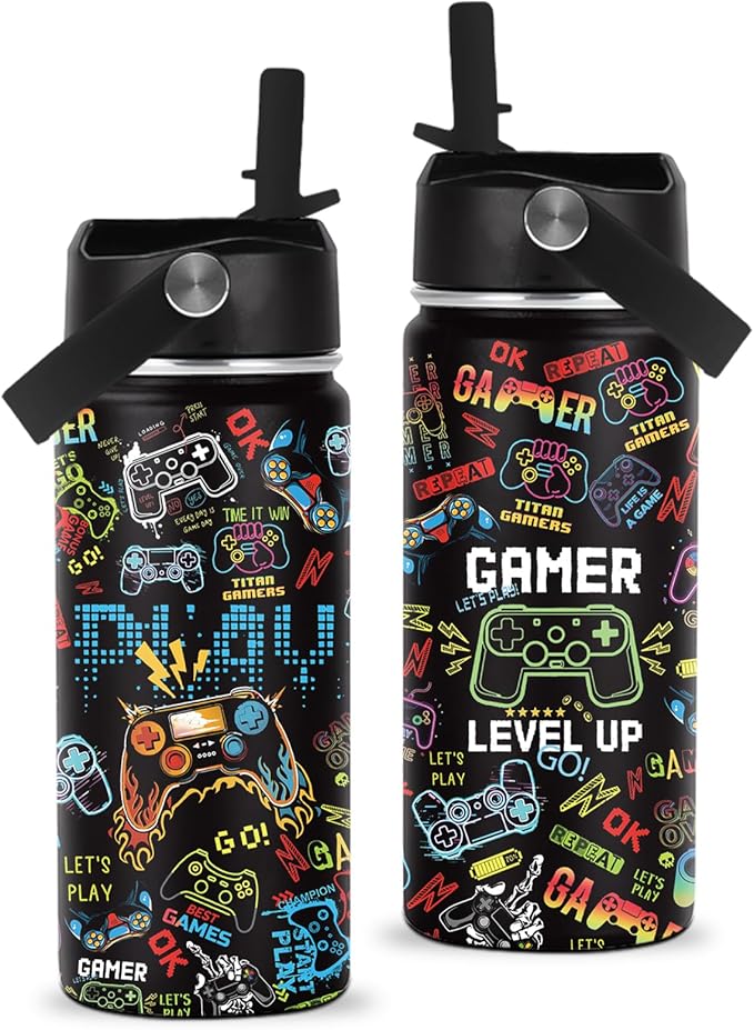Gaming Gifts for Gamer Boys, 16oz Game Water Bottle for Kids, Gaming Controller Insulated Stainless Steel Tumbler, Birthday Gifts for Gamer Boys Kids Teen Adults Gamings Cup - Bloomnest