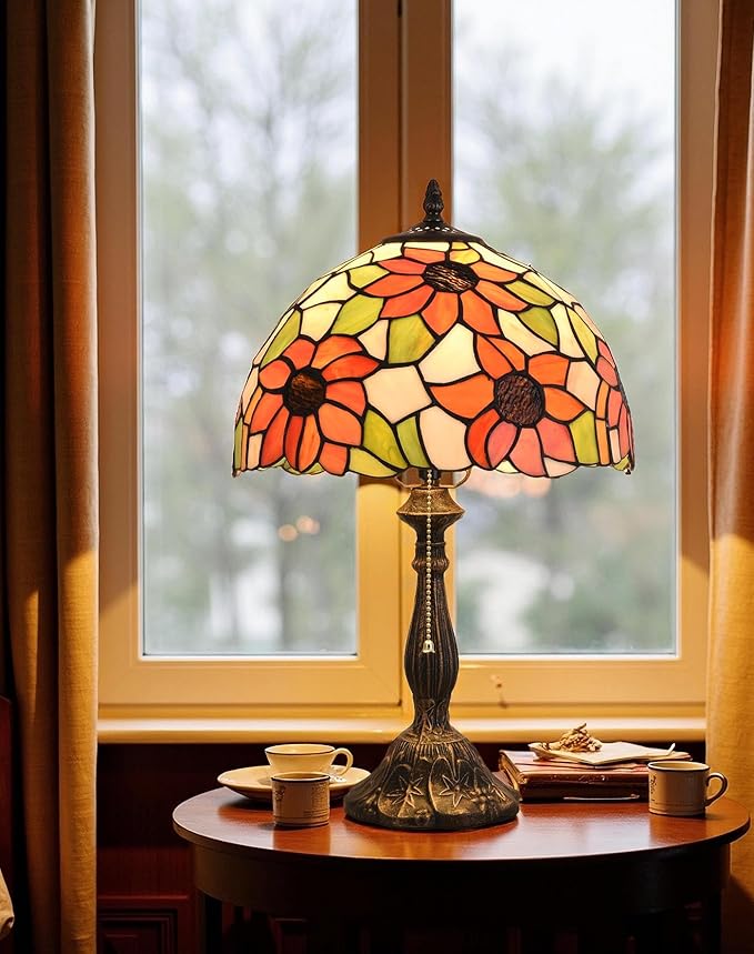 Tiffany Table Lamp, 12-inch Yellow Sunflower Style, Stained Glass Lamp for Living Room, Dining Room, Bedroom, Study Room, Office - Bloomnest