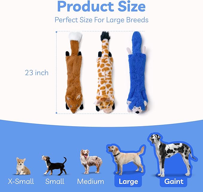 SHARLOVY Dog Squeaky Toys No Stuffing 3 Pack, Plush Crinkle Dog Toys for Large Breed, Durable Doggie Chew Cute Animals Puppy Toy for Teething - Bloomnest