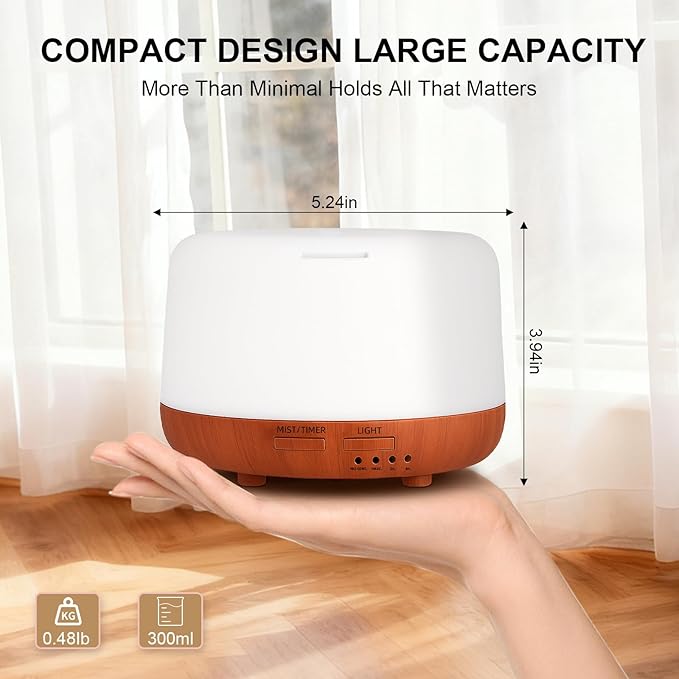300ML Essential Oil Diffuser, Small Aromatherapy Diffuser with Remote, 7-Color LED Light, 4 Timer Settings, Safe Auto-Off, for Bedroom, Desk, Home Office - Bloomnest