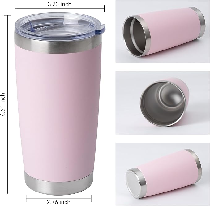 HASLE OUTFITTERS 20oz Stainless Steel Tumblers Bulk, Insulated Travel Cup with Lid, Double Wall Vacuum Coffee Mug for Cold & Hot Drinks 8 Pack, Light Pink - Bloomnest