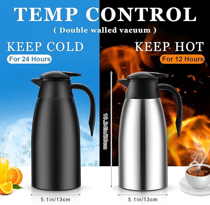 Norme 2 Pcs Thermal Coffee Carafe Insulated Stainless Steel Coffee Carafe for Hot Liquid Vacuum Thermal Pot Creamer Pitcher Dispenser with Brushes Keeping Hot Water Milk(Black, Silver,51 oz) - Bloomnest