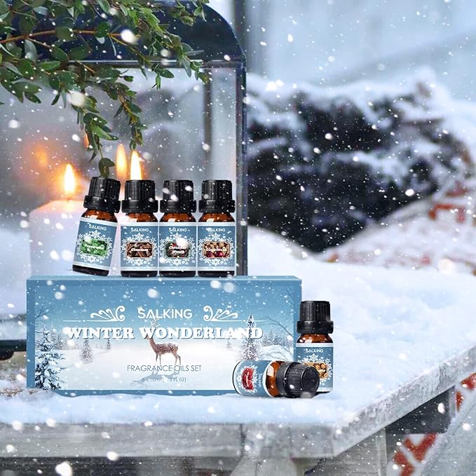 SALKING Winter Set of Scented Oils, Premium Fragrance Essential Oils Gift Set for Diffuser, Soap & Candle Making Scents - Cinnamon, Christmas Wreath, Sugar Cookie, Cranberry, Peppermint, Gingerbread - Bloomnest