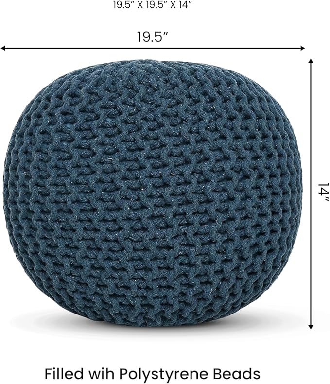 REDEARTH · Round Pouf Bean Bag Ottoman - Foot Stool Hand Knitted - Home Decor Pouffe Stuffed - Cable Boho Poof Beanbag Footrest for Living Room - Nursery - Bedroom - Patio (19.5"x19.5"x14") - Teal - Bloomnest