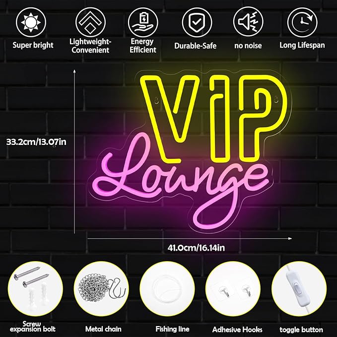 VIP Lounge Neon Signs for Wall Decor, VIP LED Neon Light Signs for Bar, Hotel, Cafe, VIP Room, Club, Business, Home Lounge Decoration, USB Powered - Bloomnest
