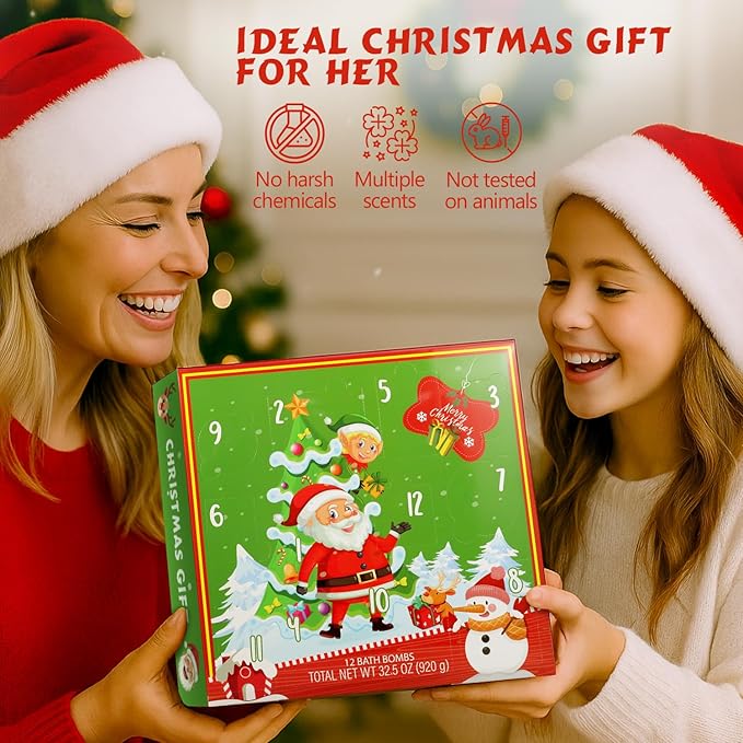 Christmas Advent Calendar 2025 Bath Bombs Gifts for Kids - 12PCS Surprising Bubble Bath Bombs Inside, Countdown Calendar Christmas Stuff Gifts for Girls, Women, Boys - Bloomnest
