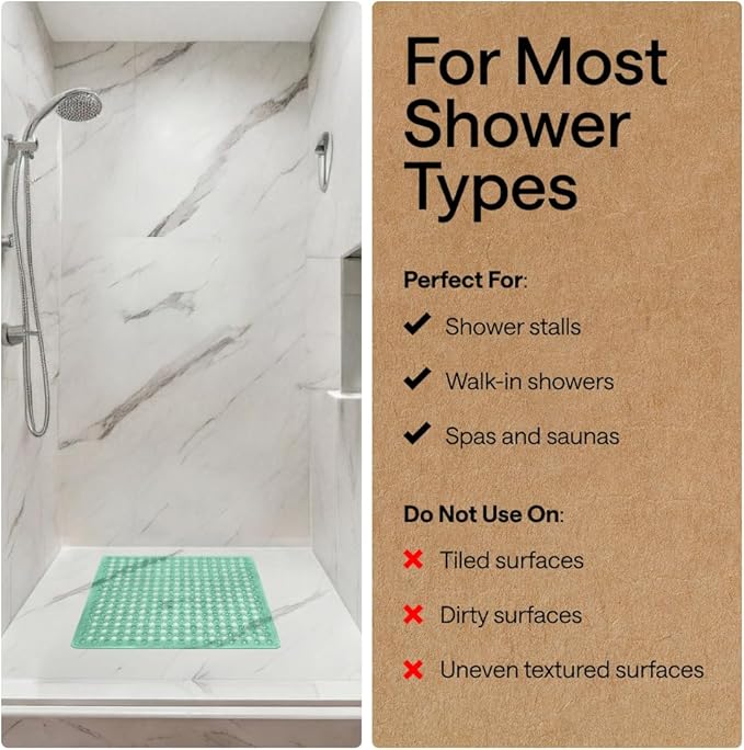 GORILLA GRIP Patented Square Shower Stall Mat, Small Bathtub Floor Mats for Stand Up Showers with Suction Cups and Drainage Holes, Machine Wash, Soft on Feet, Bathroom Accessories 21x21 Inch, Green - Bloomnest