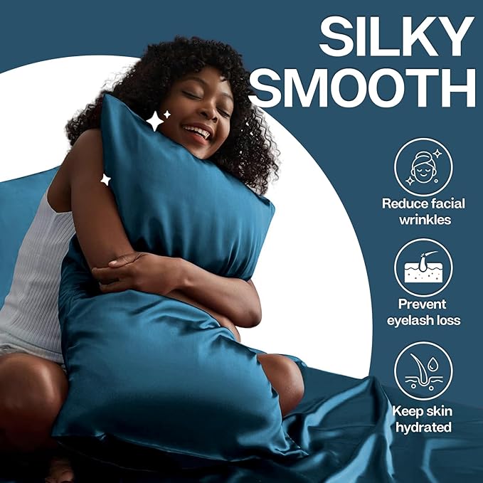 MR&HM Satin Pillowcase for Hair and Skin, Silk Satin Pillowcase 2 Pack, King Size Pillow Cases Set of 2, Silky Pillow Cover with Envelope Closure (20x40, Teal) - Bloomnest