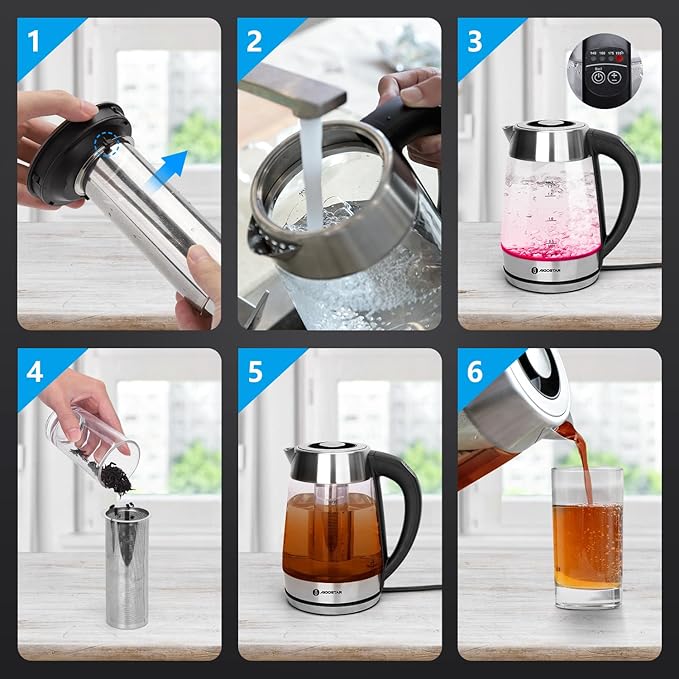 Aigostar Electric Kettle, Tea Kettle with Temperature Control and Tea Infuser, 1500W Hot Water Kettle with Variable Temperature, Keep Warm Function, LED Indicator Light Change, Auto Shut-Off, 1.7L