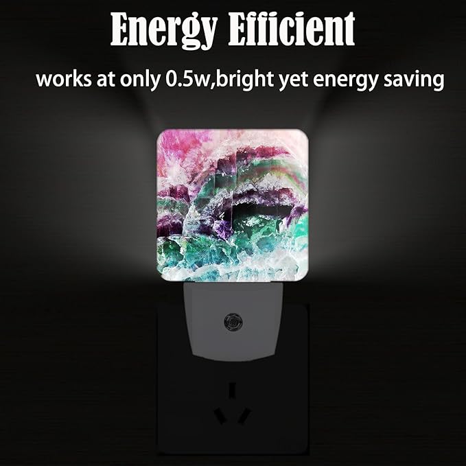 Colorful Fluorite Crystal Stone Night Light,Plug Into Wall Decor for Stairway,Hallway,Kitchen,Dusk to Dawn Sensor Nightlights for Boys/Girls/Women/Men Room Gifts - Bloomnest