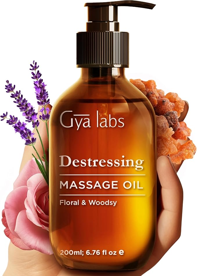 Gya Labs Destressing Massage Oil - 6.76 Fl Oz - Non-Greasy Formula for Sore Muscles, Deep Relaxation & All Skin Types - Suitable for Men & Women - Bloomnest