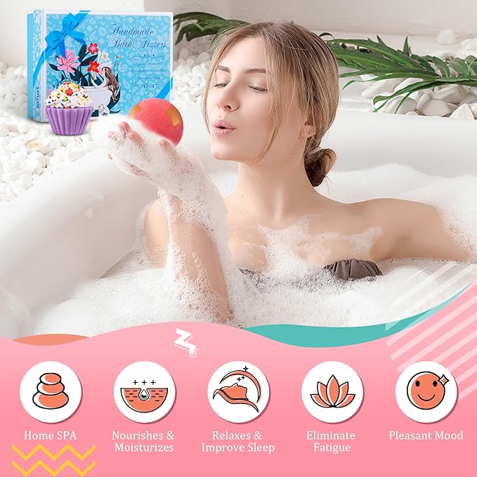 STNTUS INNOVATIONS Bath Bombs, 7 Natural Bath Bomb Gift Set, Bubble Bathbombs for Women Kids, Shea Butter Moisturize, Gifts for Mom Her Girlfriend, Mothers Day Gifts, for Birthday Valentines Christmas - Bloomnest