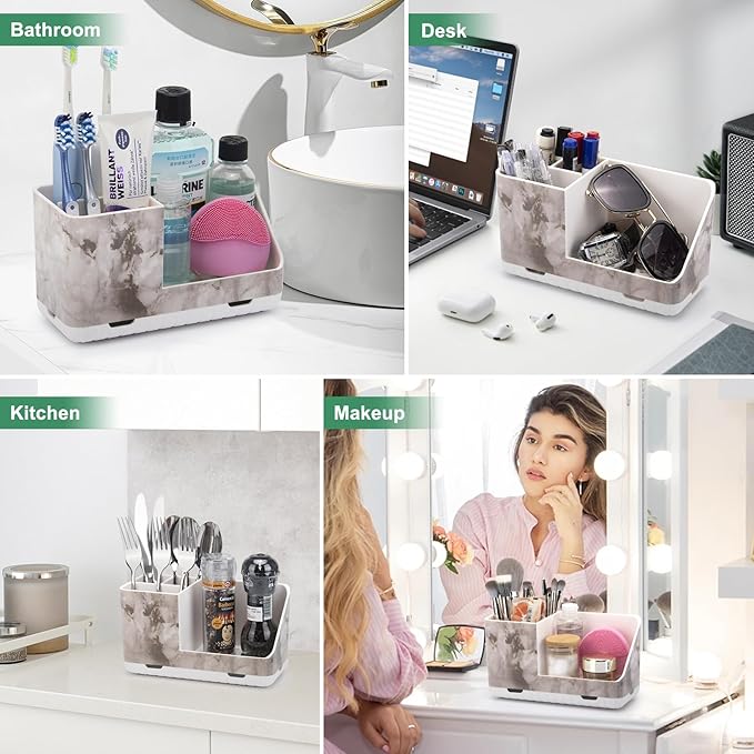 Toothbrush Holders for Bathroom Countertop Organizer, Kids Electric Toothbrush and Toothpaste Holder for Bathroom Organizers and Storage (White Marble Grain) - Bloomnest
