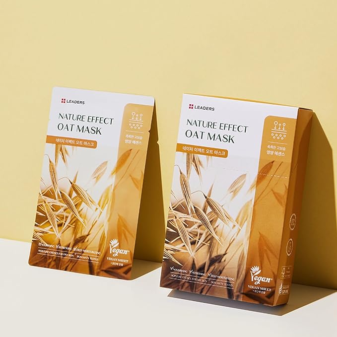 LEADERS Nature Effect Oat Mask - Hydrating & Soothing Face Mask for Dry, Irritated Skin | Nourishes, Soothes, Dryness with Oat Extract | Serum Content, Vegan Certified - 10 Sheets - Bloomnest